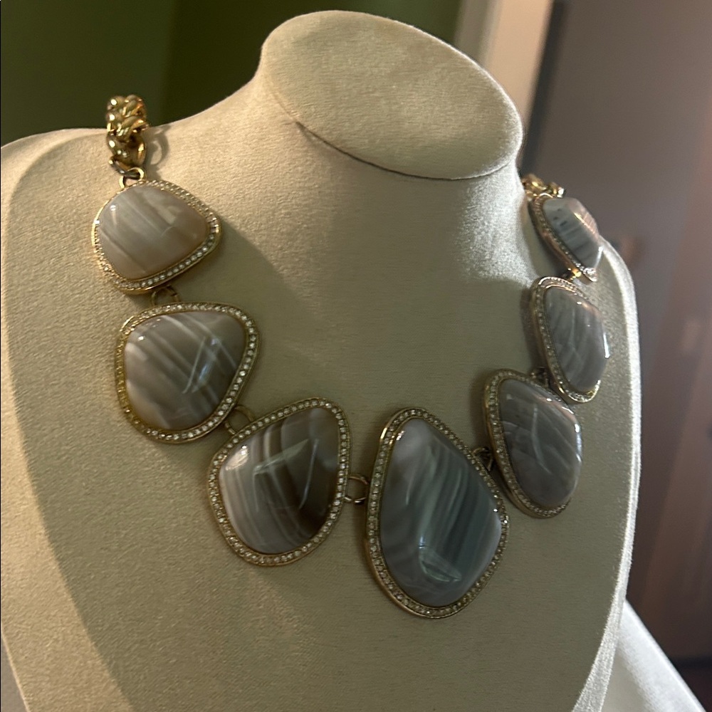 Elegant Gold and Gray Stone Necklace J Crew.